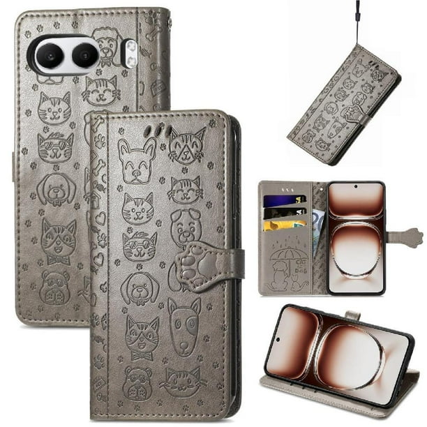 Funda Cartera FOXDOCK para OnePlus Nord 4 , Flip PU con Relieve de Gatos y Perros, Tarjetero y Soporte