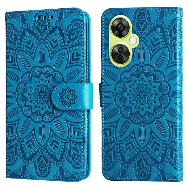 Funda tipo cartera FOXDOCK para OnePlus Nord N30 , diseño girasol en relieve, cuero PU, cierre magnético, soporte y tarjetero