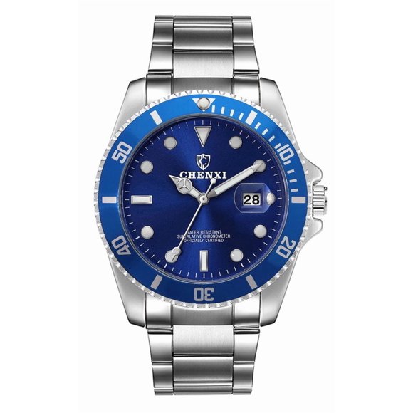 Reloj MASTOP con bisel giratorio para hombre, luminoso, plateado y acero inoxidable