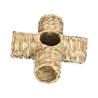 Magideal - Hámster Hierba Túnel Juguete Conejo Túnel Suministros Para Mascotas Nido Escondite Juguete Interactivo Túnel De Paja Para Chinchilla Pequeños Animales Cuatro Puertos