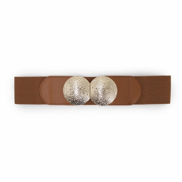 Cinturón Mujer Elasticado Ancho Hebilla Círculos Martillados beige Talla Única