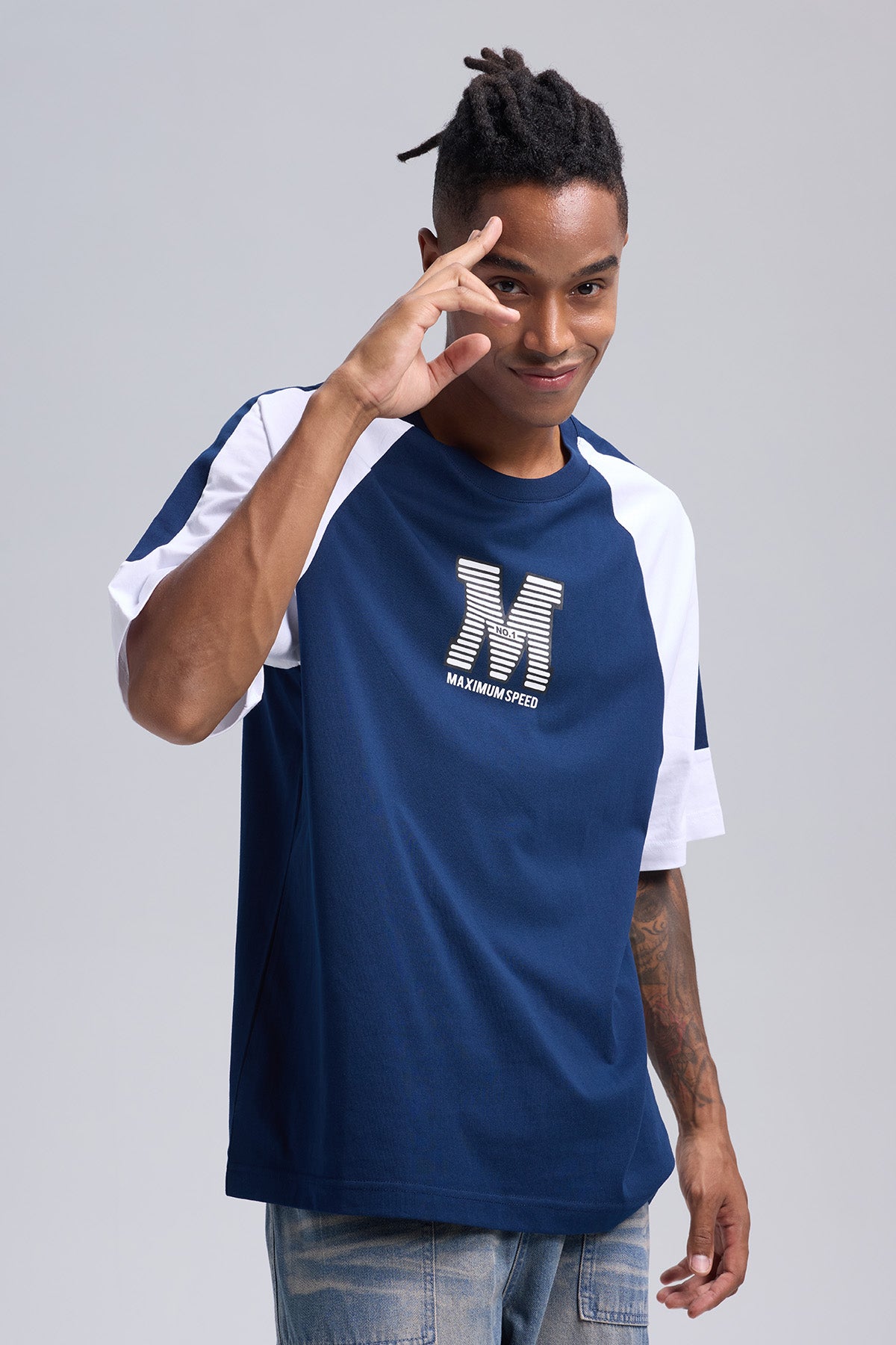 Fashionspark - Polera Hombre Manga Contra Tono Azul Claro