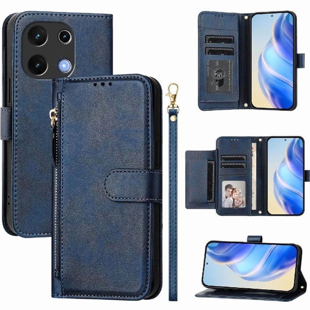 FOXDOCK Funda Tipo Cartera para Xiaomi Redmi 15C 4G Cuero PU con Cremallera y Correa de Muñeca, Ranuras para Tarjetas, Soporte Plegable, Cierre Magnético