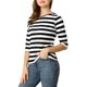 thumbnail image 5 of INSPIRE CHIC Camiseta Básica de Mujer con Mangas al Codo Cuello Redondo Ajustada Regreso a Clases Camiseta Casual Estampada Negro Blanco 3XL, 5 of 8