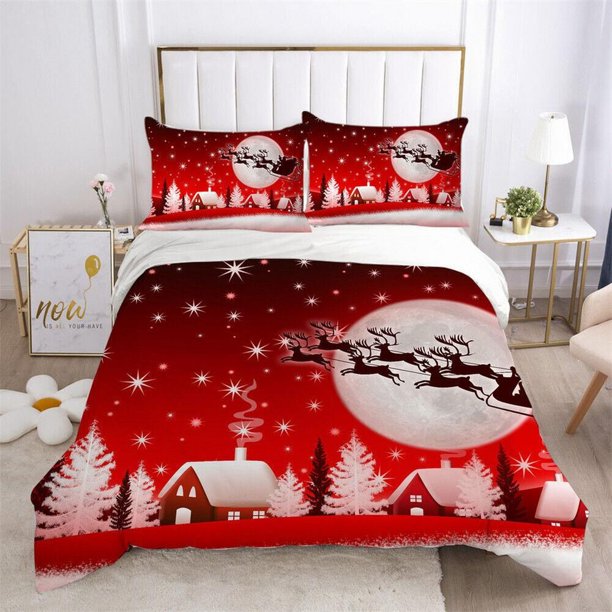 Christmas Gifts Santa Gingerbread Man Snow Quilt Duvet Cover Set Bedding3-Piece Bedding Set