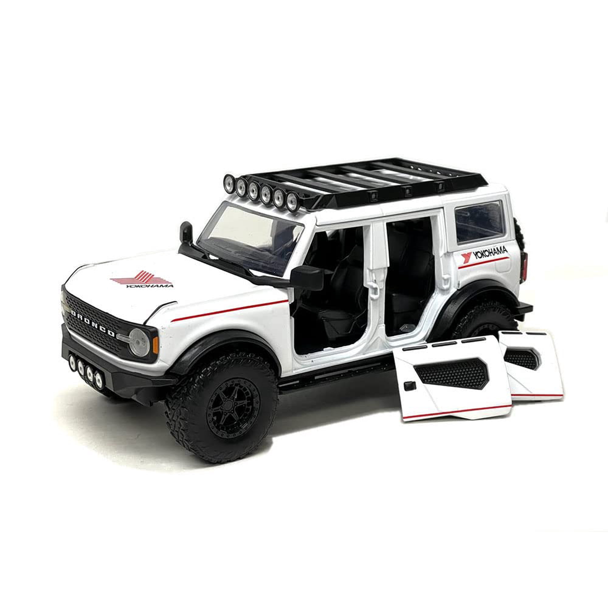 Maqueta De Coche Fundido A Presión Jada 2021 Bronco White Con Rayas Rojas 1/24