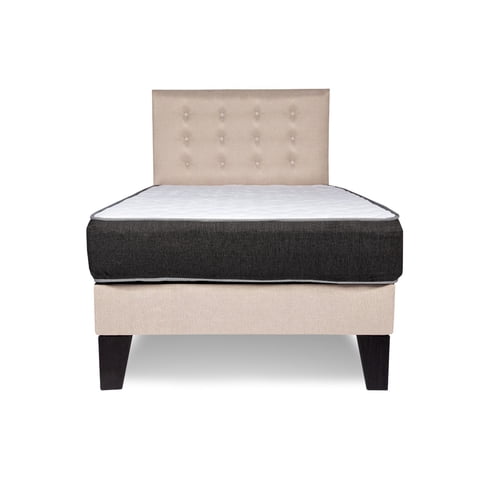 M Sole - Cama 1 Plaza Completa Base Americana + Colchón De Resortes + Respaldo Botones Beige