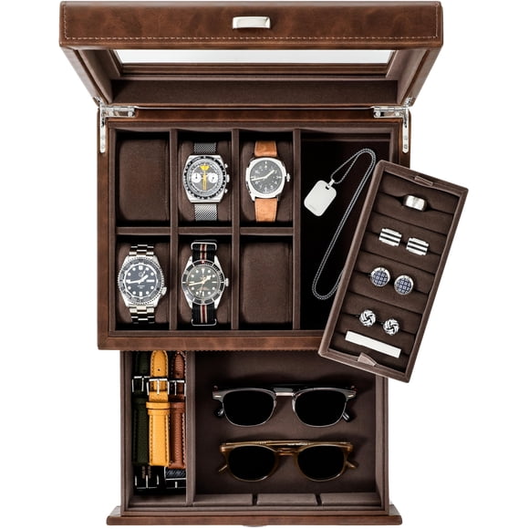 Caja de Relojes TAWBURY de 6 Ranuras Marrón – Almacenamiento de Lujo