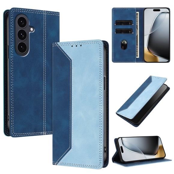 Funda FOXDOCK para Samsung Galaxy S25 FE de Cuero Premium Bicolor con Ranuras RFID, Carcasa Tipo Billetera Antigolpes y Soporte Plegable