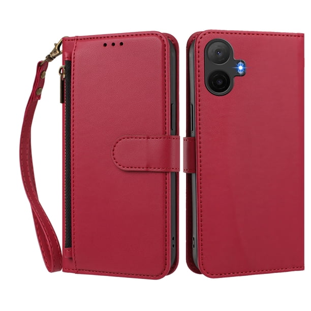 Funda Tipo Billetera para TCL K70 NxtPaper con Soporte y Bolsillo con Cierre Rojo
