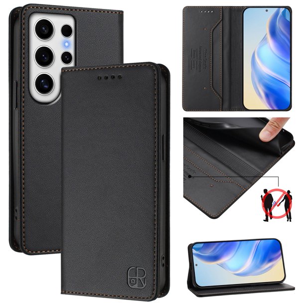 Funda Billetera con Soporte para Samsung Galaxy S24 Ultra Bloqueo RFID Plegable Negro