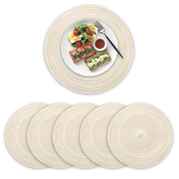 Juego de 6 manteles individuales redondos de algodón tejido, resistentes al calor, antideslizantes, lavables, para mesa de comedor de 10 cm.