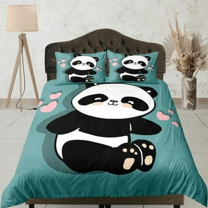 Milsleep - Panda Verde Azulado Juego De Funda Nórdica Niños, Juego De Cama Completo, Rey, Reina, Dormitorio