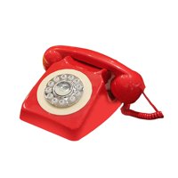 Bothyi - Teléfono Fijo Con Dial Giratorio Comedor Sala De Estar Teléfono Fijo Con Cable Rojo