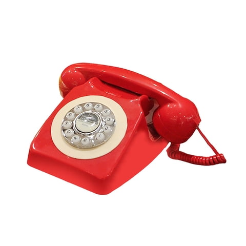 Bothyi - Teléfono Fijo Con Dial Giratorio Comedor Sala De Estar Teléfono Fijo Con Cable Rojo