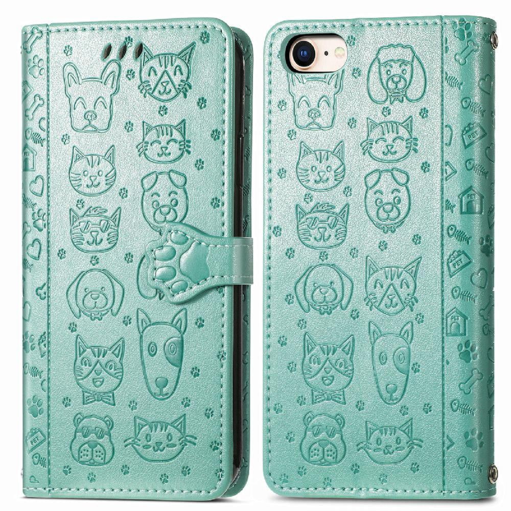 Funda Cartera Foxdock Para Iphone 8/7 , Flip Pu Con Relieve De Gatos Y Perros, Tarjetero Y Soporte