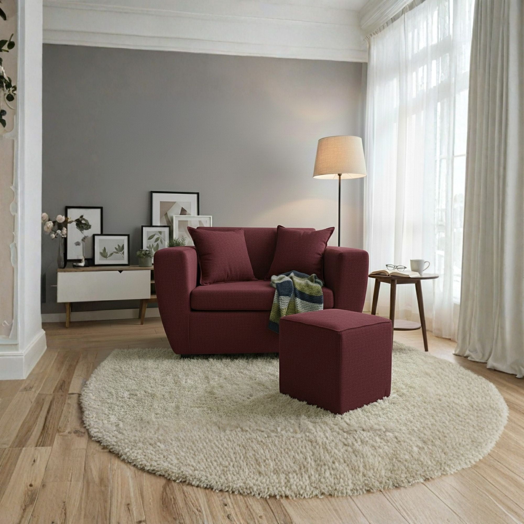 Deco Outlet - Sofa Kansas 2c+1 Pouf Tela Tela Burdeo