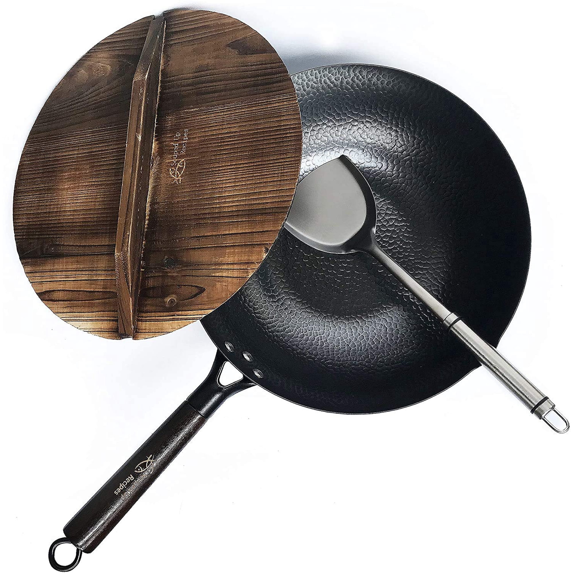 Wok Souped Up Recipes De Acero Al Carbono Para Estufas Eléctricas, De Inducción Y De Gas Con Tapa, Espátula Y Guía Del Usuario