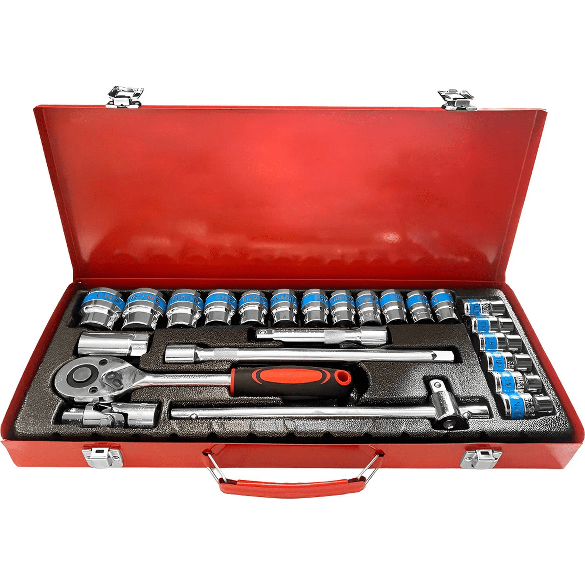 Genérico - Juego Dados Con Chicharra Barrote Y Extensiones 1/2'' 24pc Naranja Negro Plateado