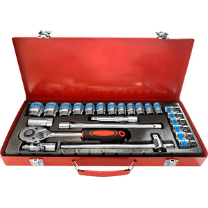 Genérico - Juego Dados Con Chicharra Barrote Y Extensiones 1/2'' 24Pc Naranja Negro Plateado