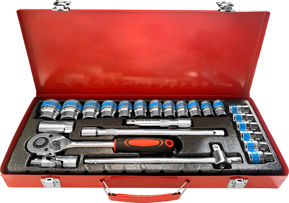 Genérico - Juego Dados Con Chicharra Barrote Y Extensiones 1/2'' 24Pc Naranja Negro Plateado