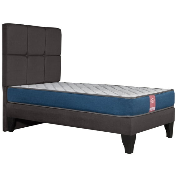 Cama Europea America-Azul + Respaldo Atenas 1.5 PL Tela Chocolate