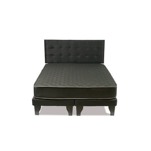 Cama Europea Espumix New Basic Black 2 Plazas + Respaldo Punto