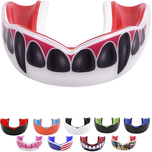 Protector bucal Oral Mart Vampiro con colmillos para adultos – Blanco/Rojo