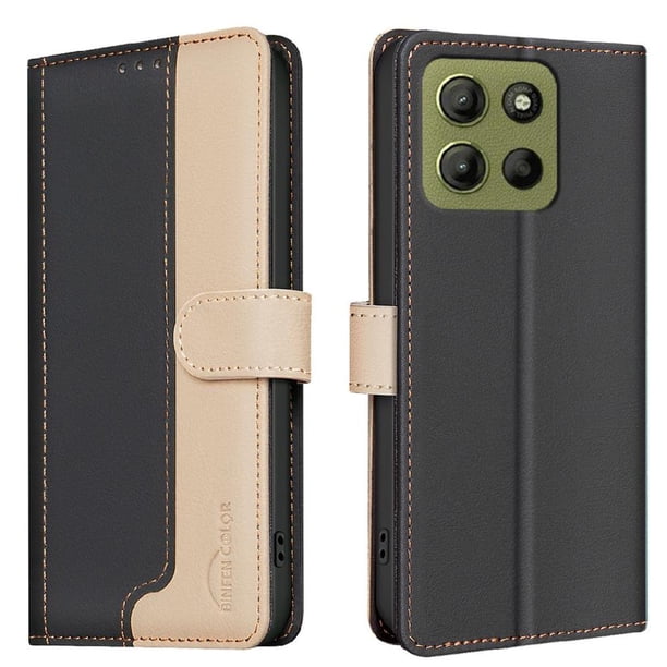 Funda Cartera con Bloqueo RFID para Motorola Moto G15 Power con Ranuras y Soporte Negro