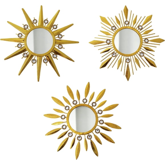 Espejo Manortang Champagne Gold de pared redondo de 9 cm, paquete de 3