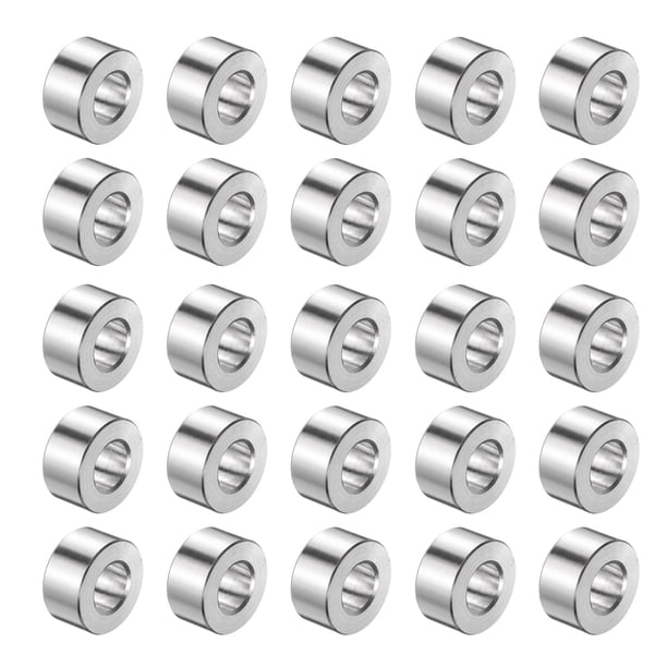 Paquete de 25 separadores de acero inoxidable 3/8" de diámetro interior x 3/4" de diámetro exterior x 3/8" de longitud, casquillo de tornillo, acabado liso, separador de metal redondo