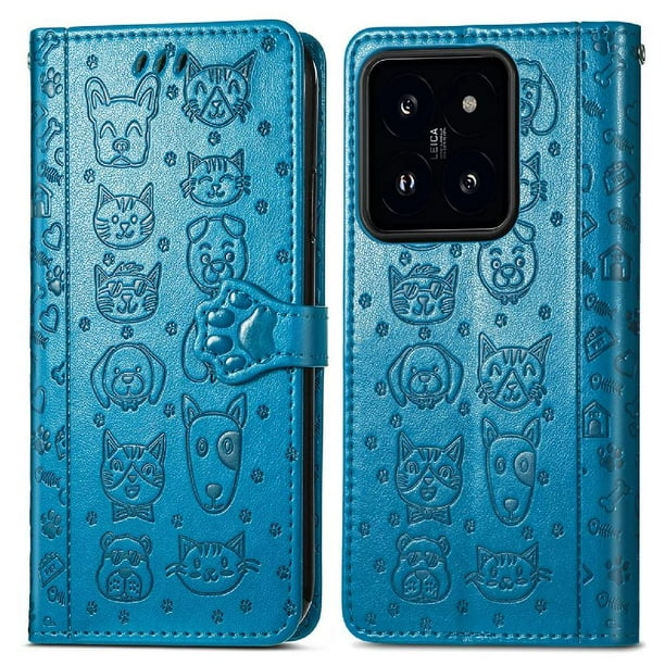 Funda Cartera FOXDOCK para Xiaomi 14T , Flip PU con Relieve de Gatos y Perros, Tarjetero y Soporte