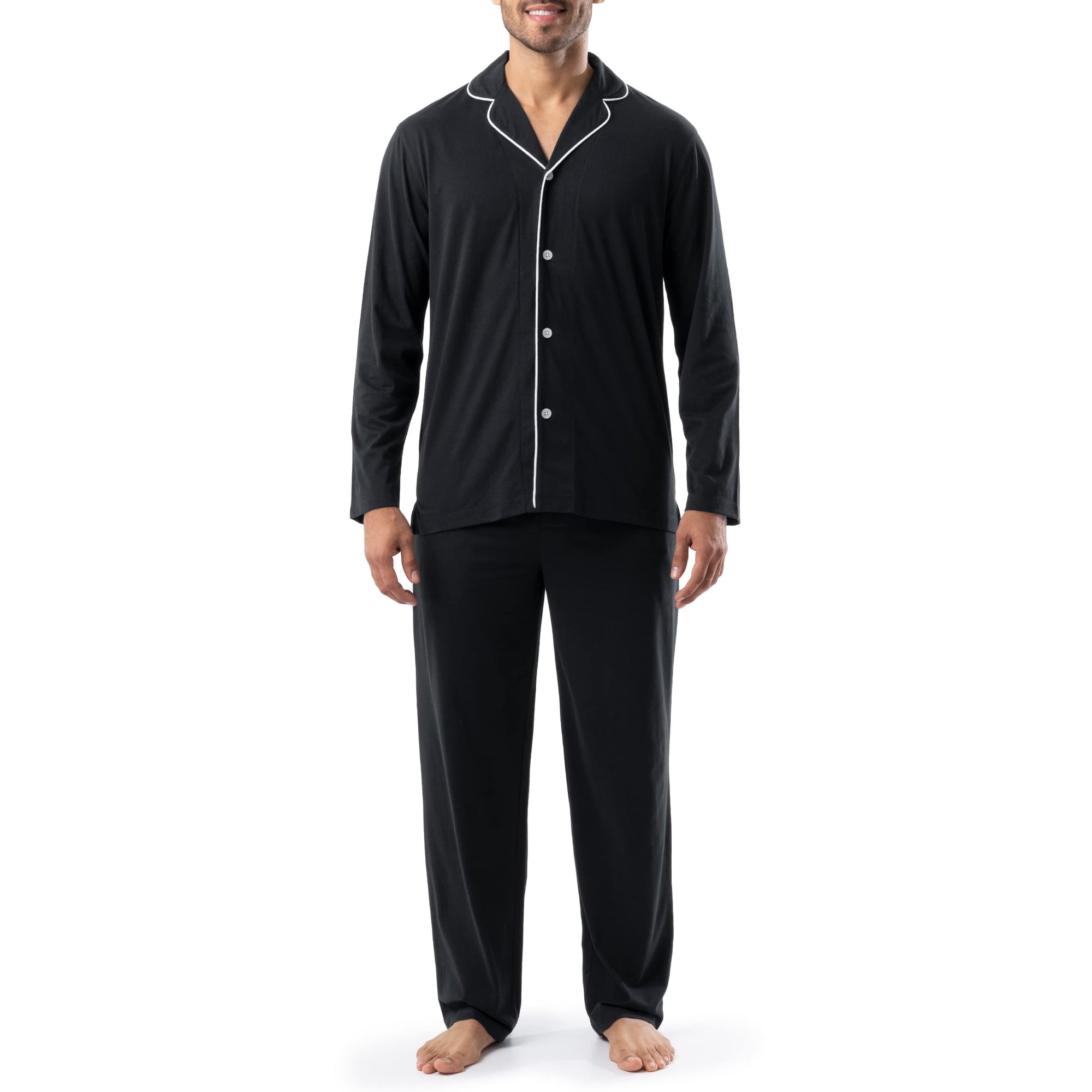 Conjunto De Pijama Izod De Punto De Gamuza Para Hombre, Color Negro, Talla Xl