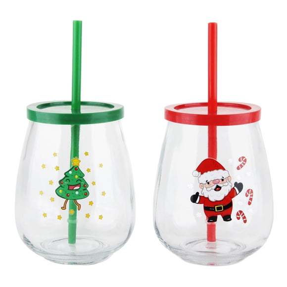 Vaso con tapa diseño navidad 1u, surtido