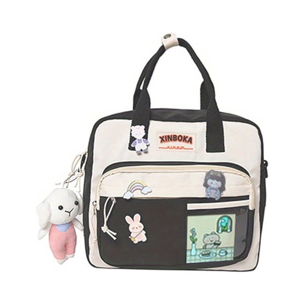 Kawaii Zipper Crossbody Bag, Cute Multifunctional Handbag With Cartoon Charm, School Bag Student Messenger Bag