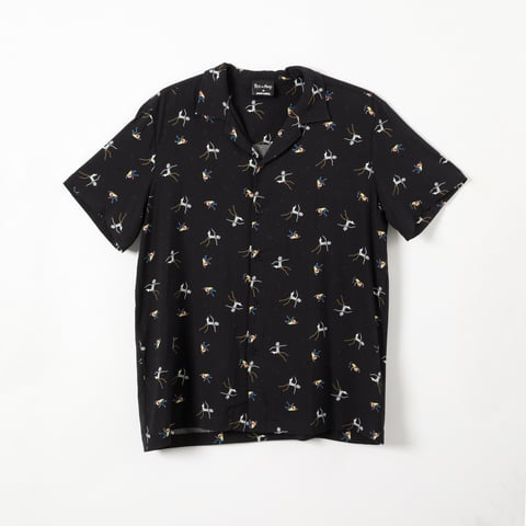 Guayabera Hombre Full Print Negro Rick And Morty