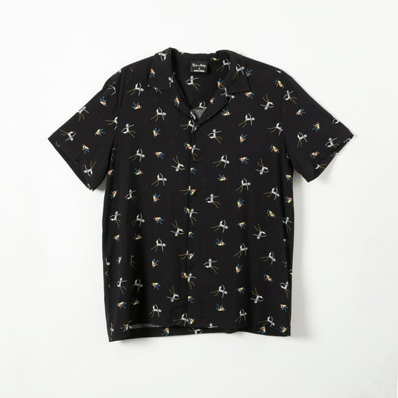 Guayabera Hombre Full Print Negro Rick and Morty