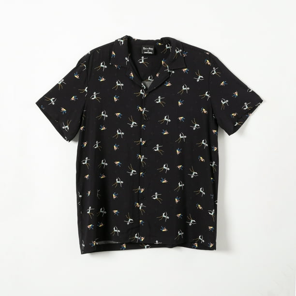 Guayabera Hombre Full Print Negro Rick and Morty