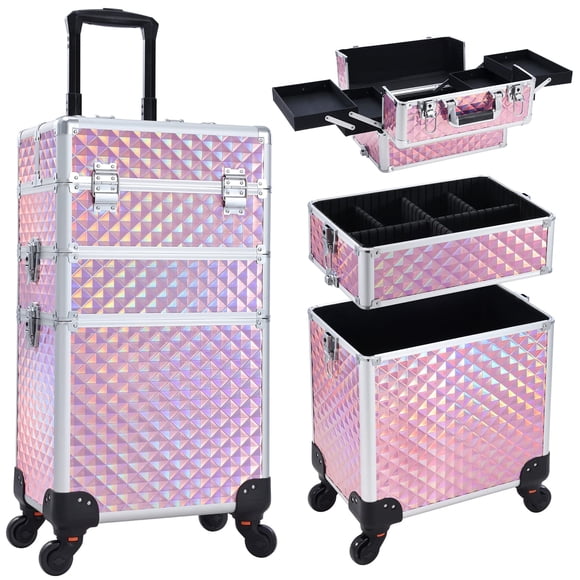 Estuche De Maquillaje 3 En 1 Con Almacenamiento Grande Rosa