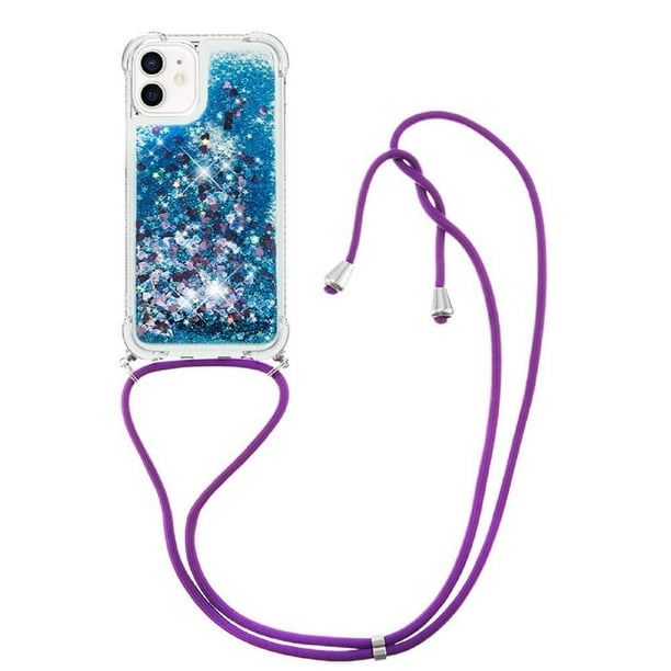 Funda FOXDOCK para iPhone 12 con Cuerda Ajustable, Brillo Líquido, Protección Antigolpes y Lente – Ideal para Regalo