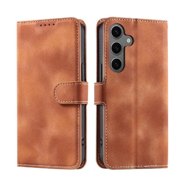 Funda Cartera para Samsung Galaxy S24 Tapa con Ranuras, Soporte y Correa Marrón