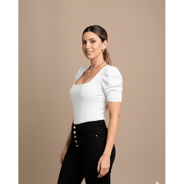 Body Escote Cuadrado Blanco Manga Princesa Talla L-XL