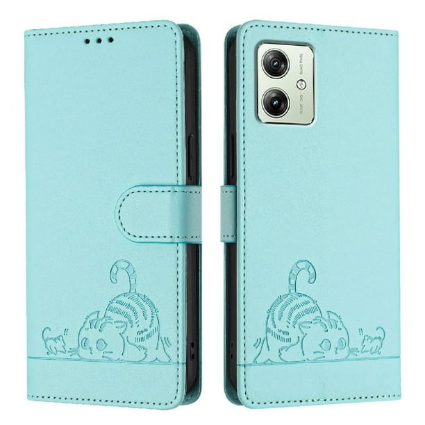 Funda tipo cartera FOXDOCK para Motorola Moto G14 4G con soporte, ranuras, RFID, diseño de gato