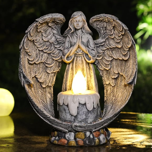 Estatua de jardín Yiosax, ángel con energía solar, 26 cm