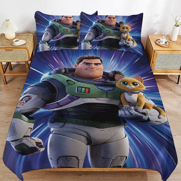 Lightyear Cartoon Bedding Sets Ultra Soft Skin-Friendly Duvet Cover 3 Piece, Cute Comforter Cover Bed Set for Boys Girls Kids