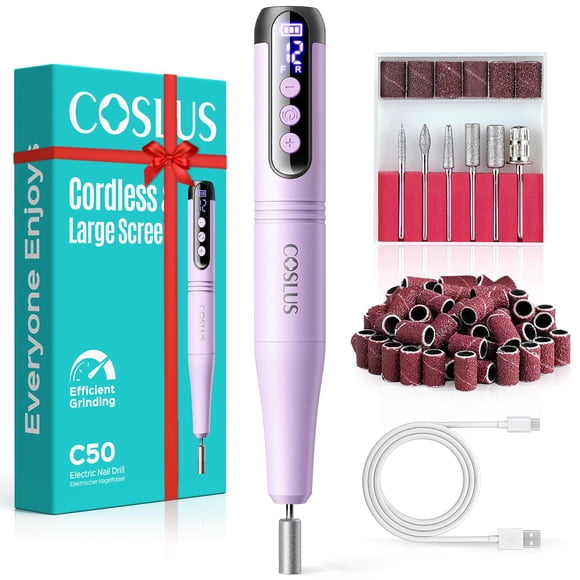 Lima de uñas eléctrica inalámbrica COSLUS C50 con 12 velocidades y pantalla LED