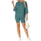 thumbnail image 2 of INSPIRE CHIC Conjunto de Salón de Punto Acanalado para Mujer Camiseta de Manga Corta Oversize y Pantalones Cortos de Cintura Alta Suave Conjunto de Verano 2XL Verde Lago, 2 of 6