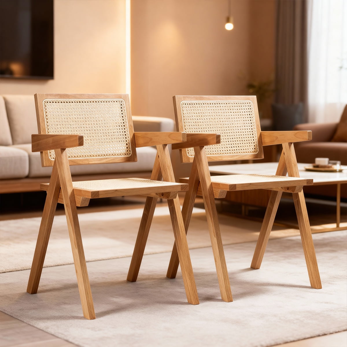 Pack 2 Sillas Comedor Chandigarh Ratán Madera Natural Venhoouse