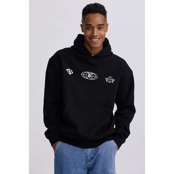 Polerón Hombre Hoodie Doble Print Negro - ll