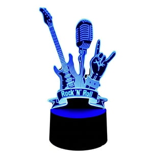 Lelumania - Lampara Ilusion 3D Rock And Roll De 7 Colores, Base Touch